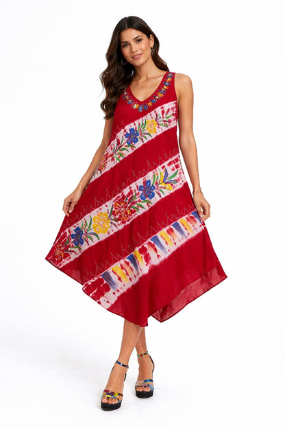 Vibrant Red Floral Tie-Dye Naira Dress