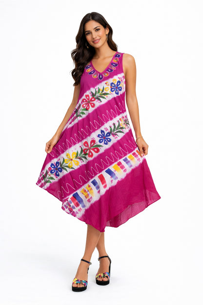 Vibrant Fuchsia Floral Tie-Dye Naira Dress