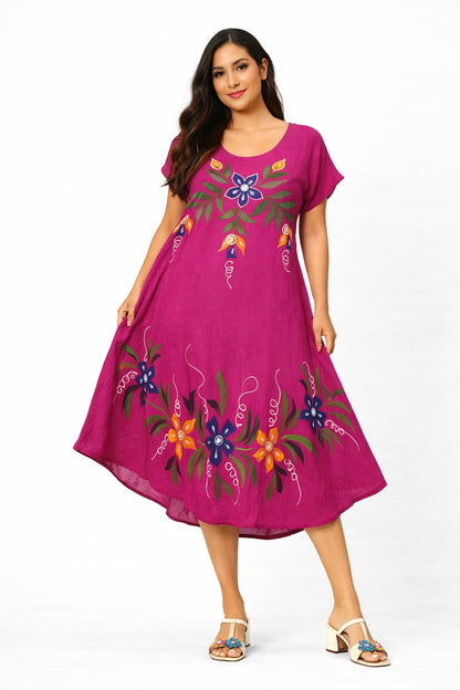 Kiara Vibrant Floral Fuchsia Pink Boho Dress