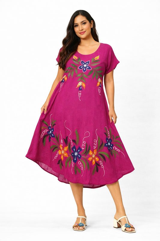 Kiara Vibrant Floral Fuchsia Pink Boho Dress