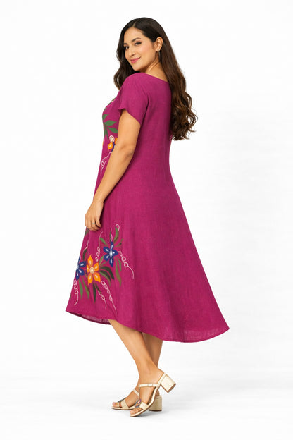 Kiara Vibrant Floral Fuchsia Pink Boho Dress