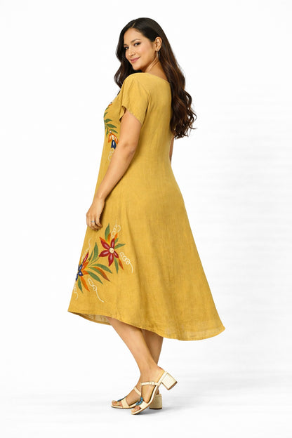 Vibrant Boho Floral Mustard Kiara Dress