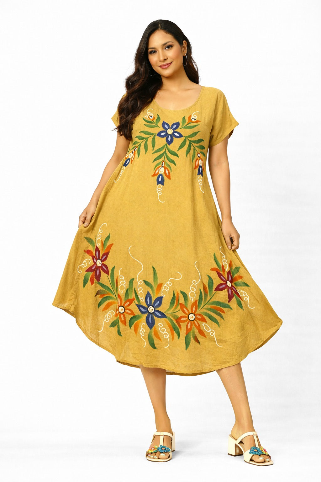 Vibrant Boho Floral Mustard Kiara Dress