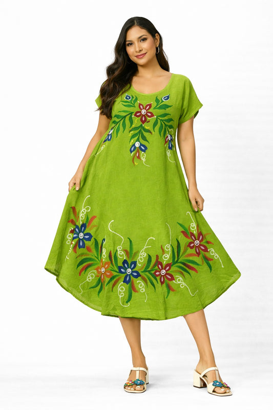 Kiara Vibrant Floral Green Boho Dress