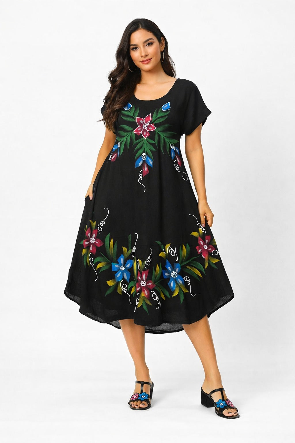 Kiara Vibrant Floral Boho Black Dress