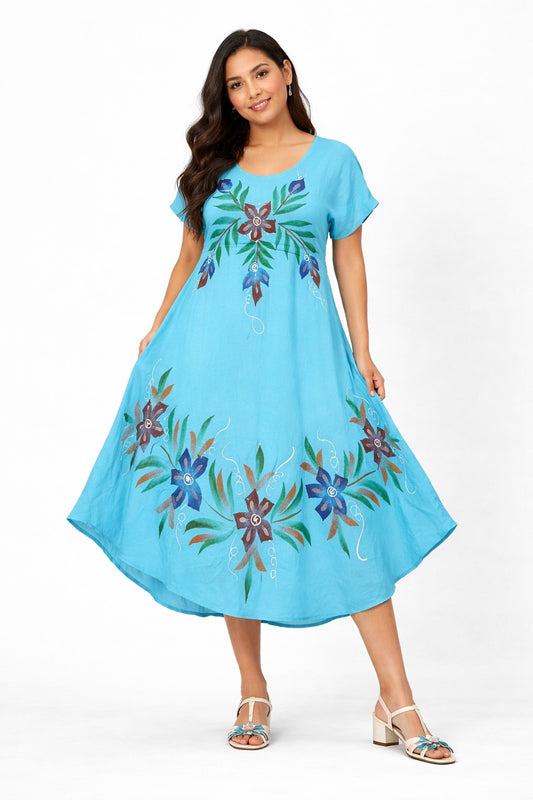 Vibrant Boho Floral Sky Blue Kiara Dress