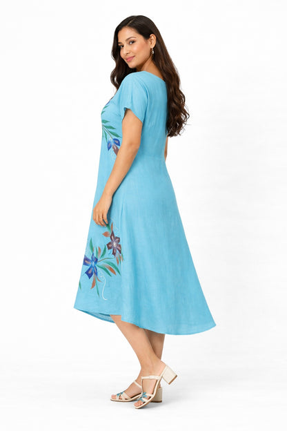Vibrant Boho Floral Sky Blue Kiara Dress