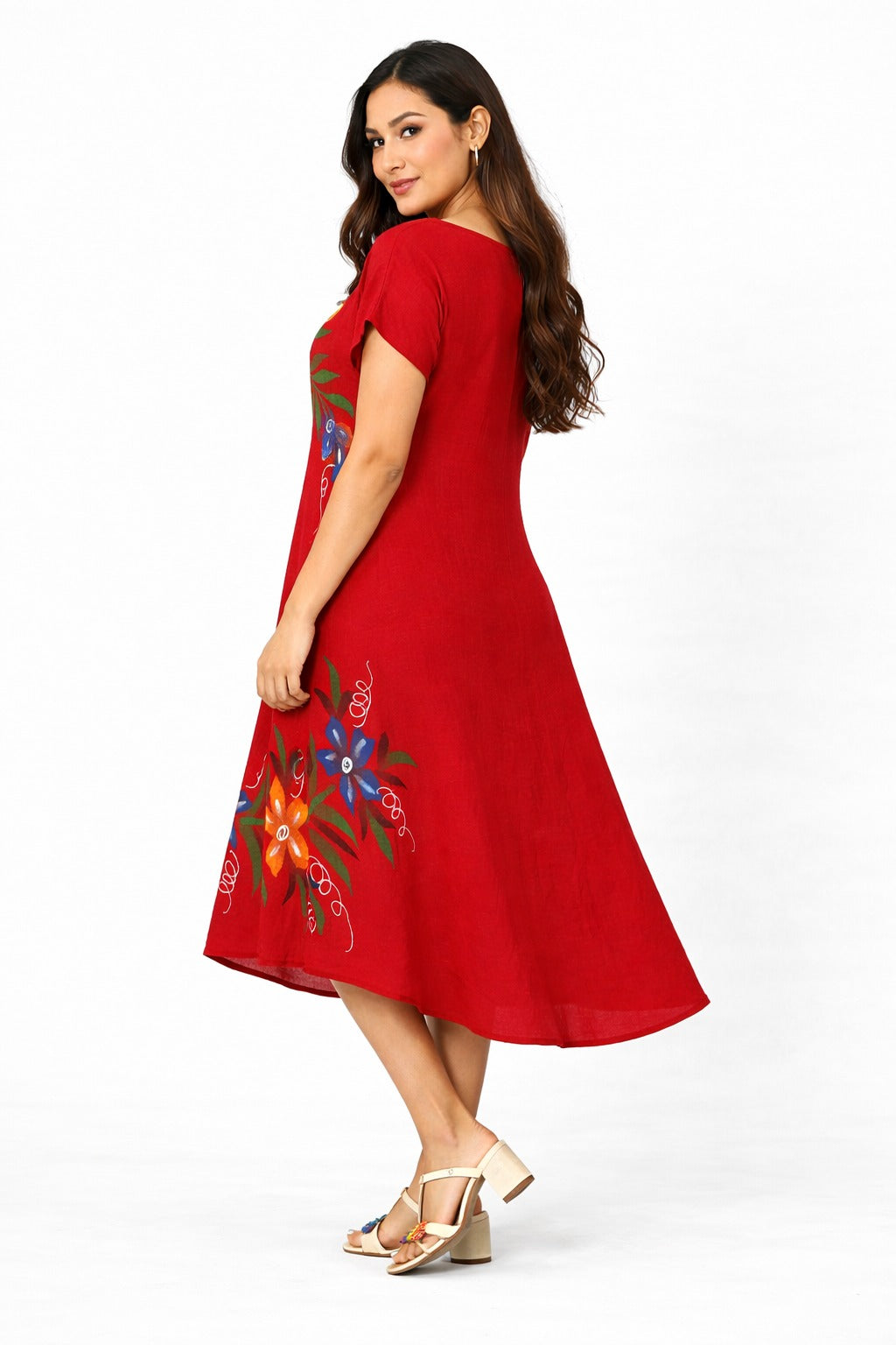 Kiara Vibrant Floral Boho Red Dress