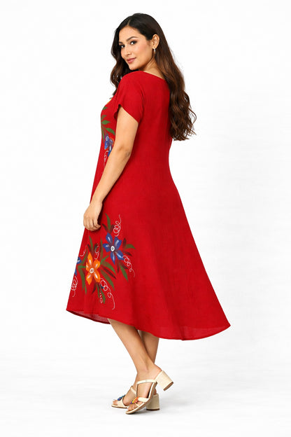 Kiara Vibrant Floral Boho Red Dress