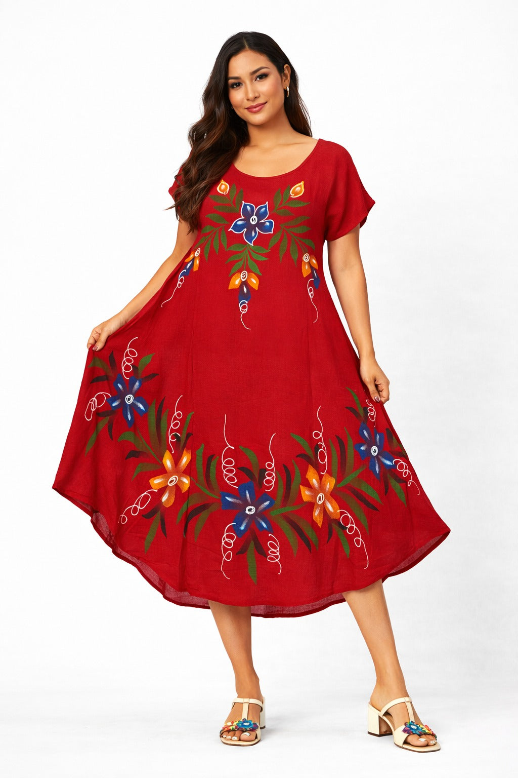 Kiara Vibrant Floral Boho Red Dress