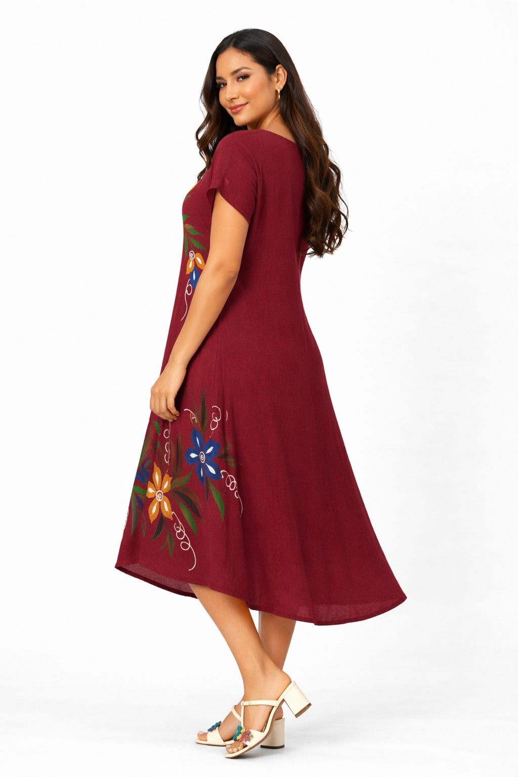 Kiara Wine Red Vibrant Floral Boho Dress