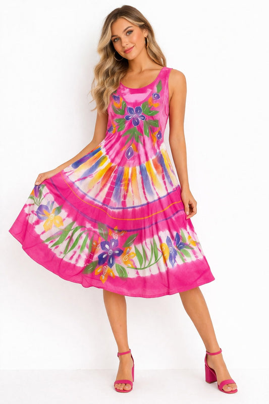Zoya Pink Fuchsia Multicolor Floral Print Dress