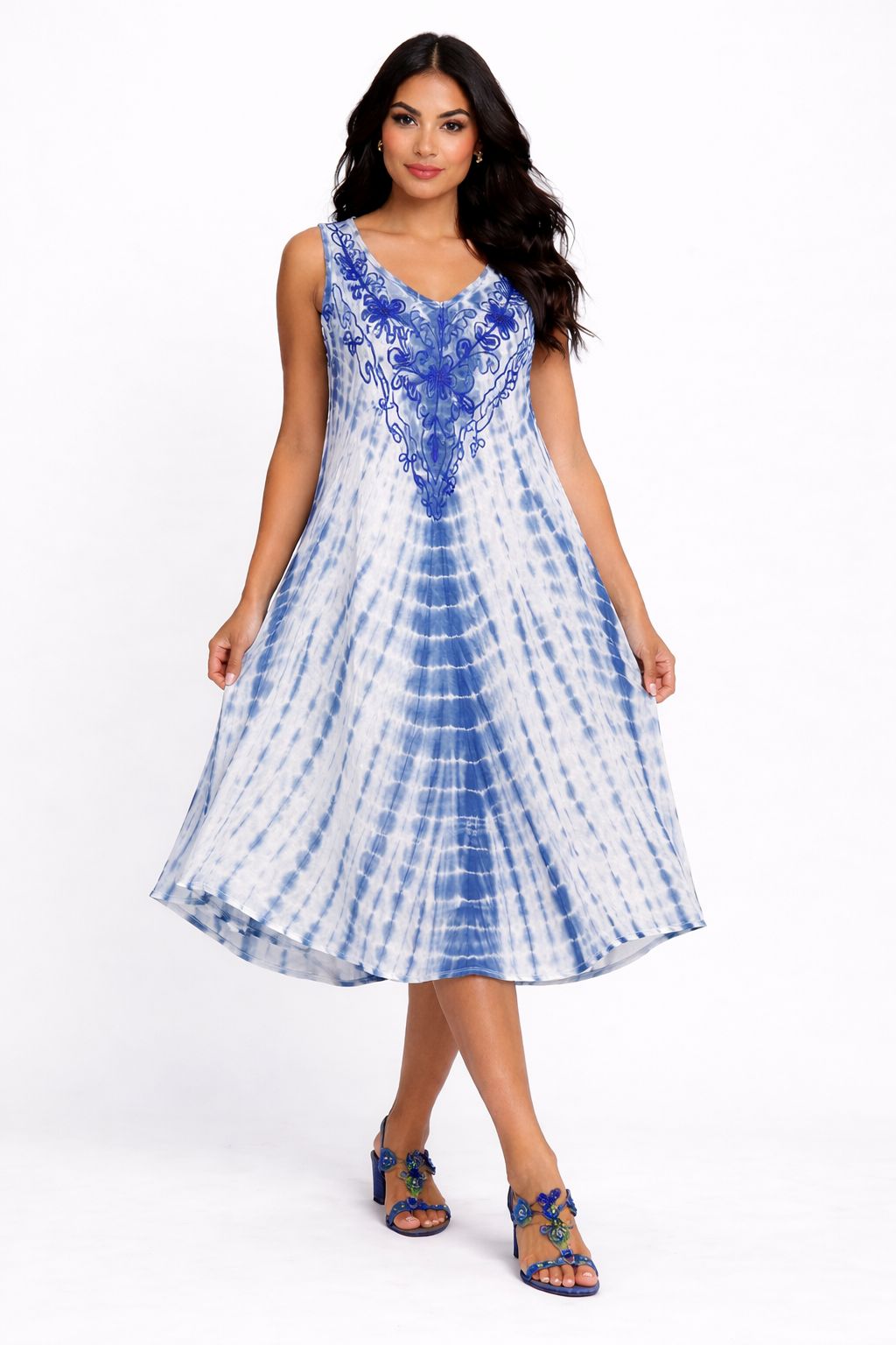 Veda Blue Tie-Dye Embroidered Top Dress