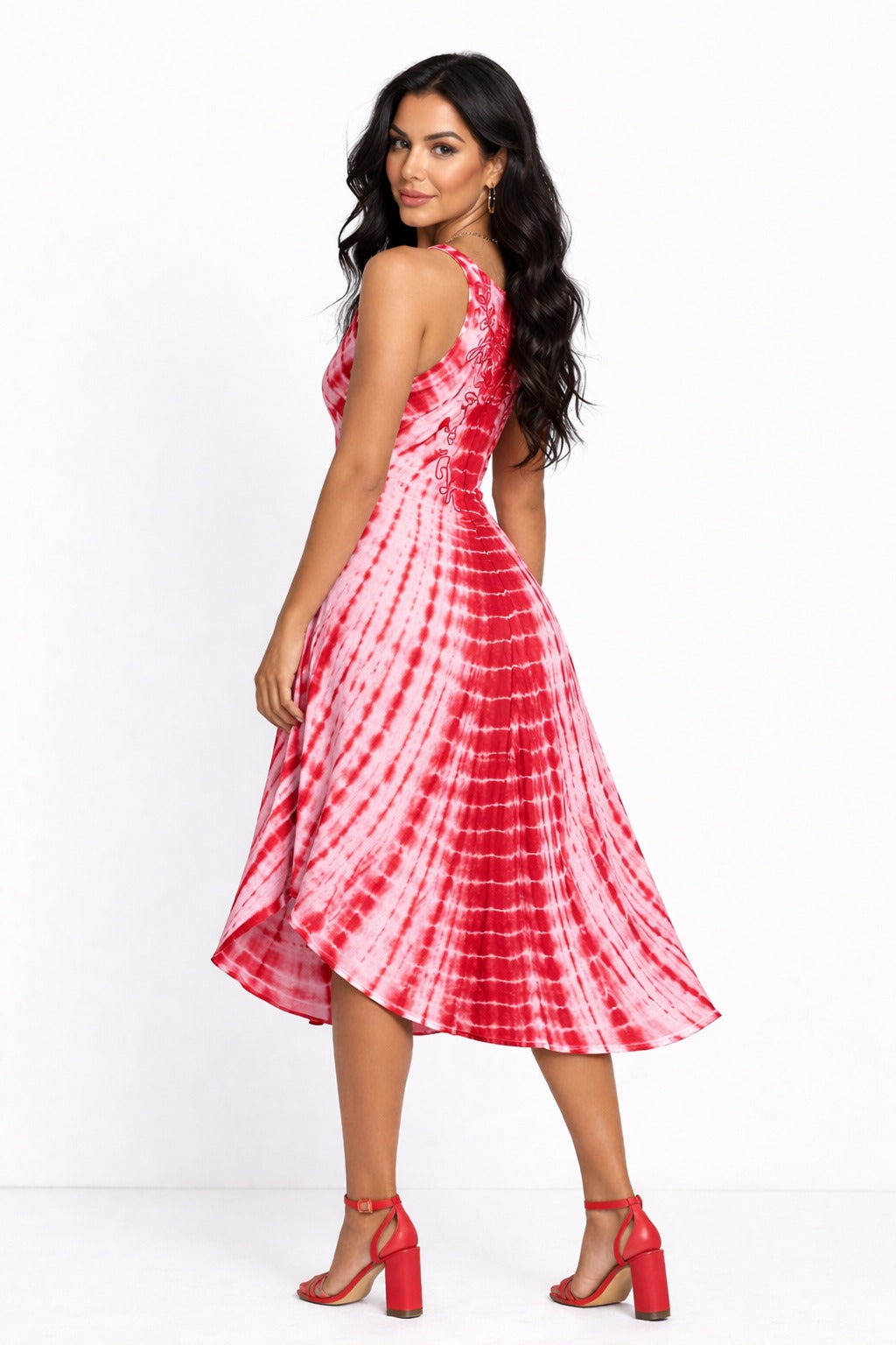 Red Veda Tie-Dye Embroidered Top Dress