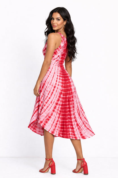 Red Veda Tie-Dye Embroidered Top Dress