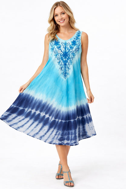 Diya Sky Blue Dress with Blue Tie-Dye Embroidered Top