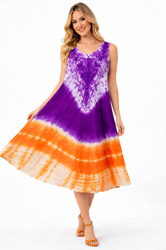 Diya Purple and Orange Tie Dye Embroidered Top