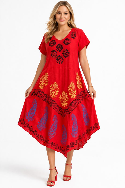 Vestido Saanvi Rojo Estampado Bohemio