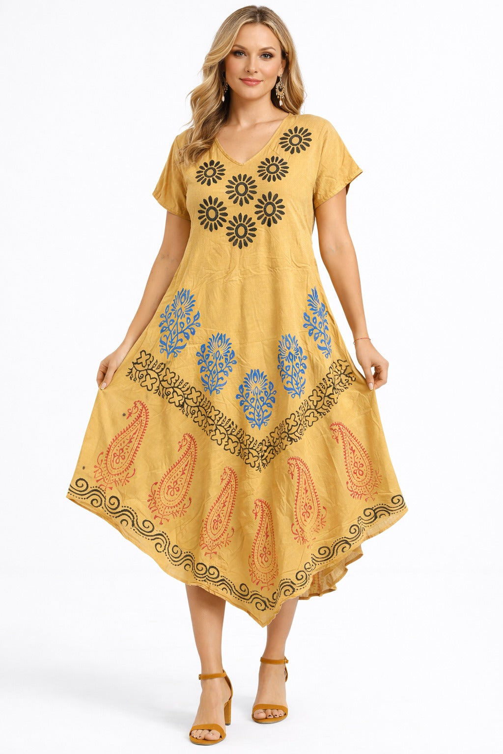 Vestido Saanvi Mostaza Estampado Bohemio