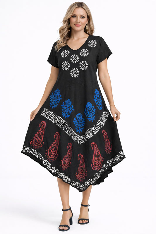 Vestido Saanvi Negro Estampado Bohemio