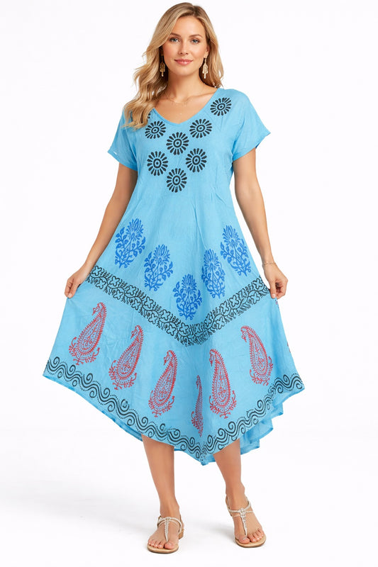 Vestido Saanvi Celeste Estampado Bohemio