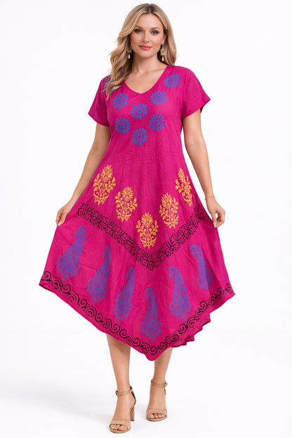 Vestido Saanvi Rosado Fucsia Estampado Bohemio