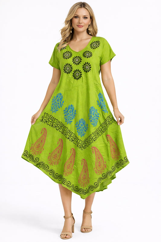 Vestido Saanvi Verde Estampado Bohemio