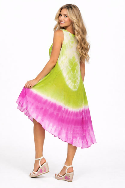 Diya Green Dress with Pink Tie-Dye Embroidered Top
