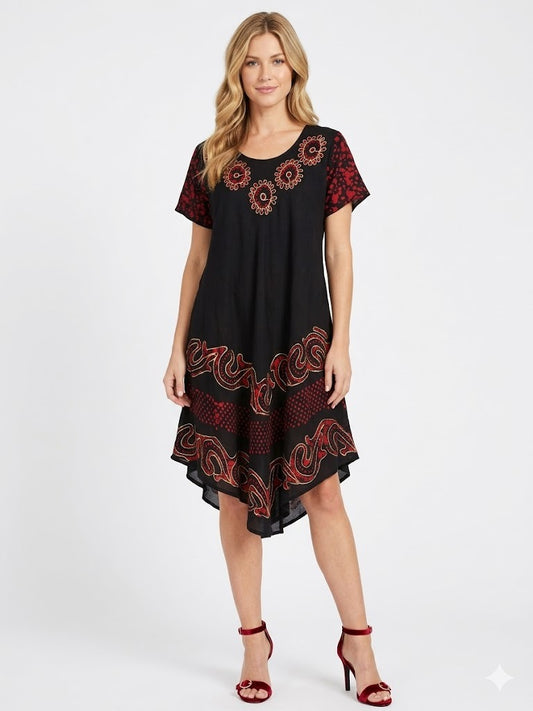 Vestido Aditi Negro con Estampado Rojo
