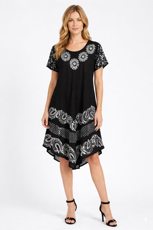 Vestido Aditi Negro con Estampado Blanco