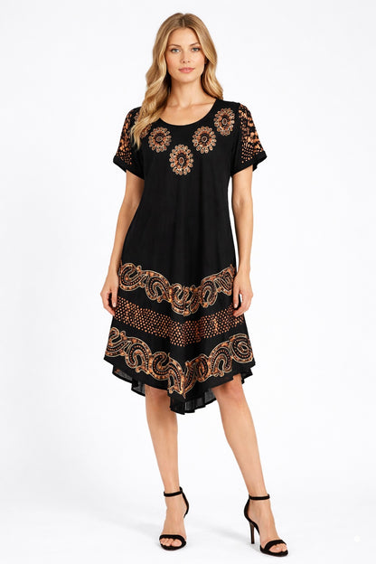 Vestido Aditi Negro con Estampado Naranja