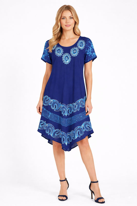 Vestido Aditi Azul con Estampado Celeste