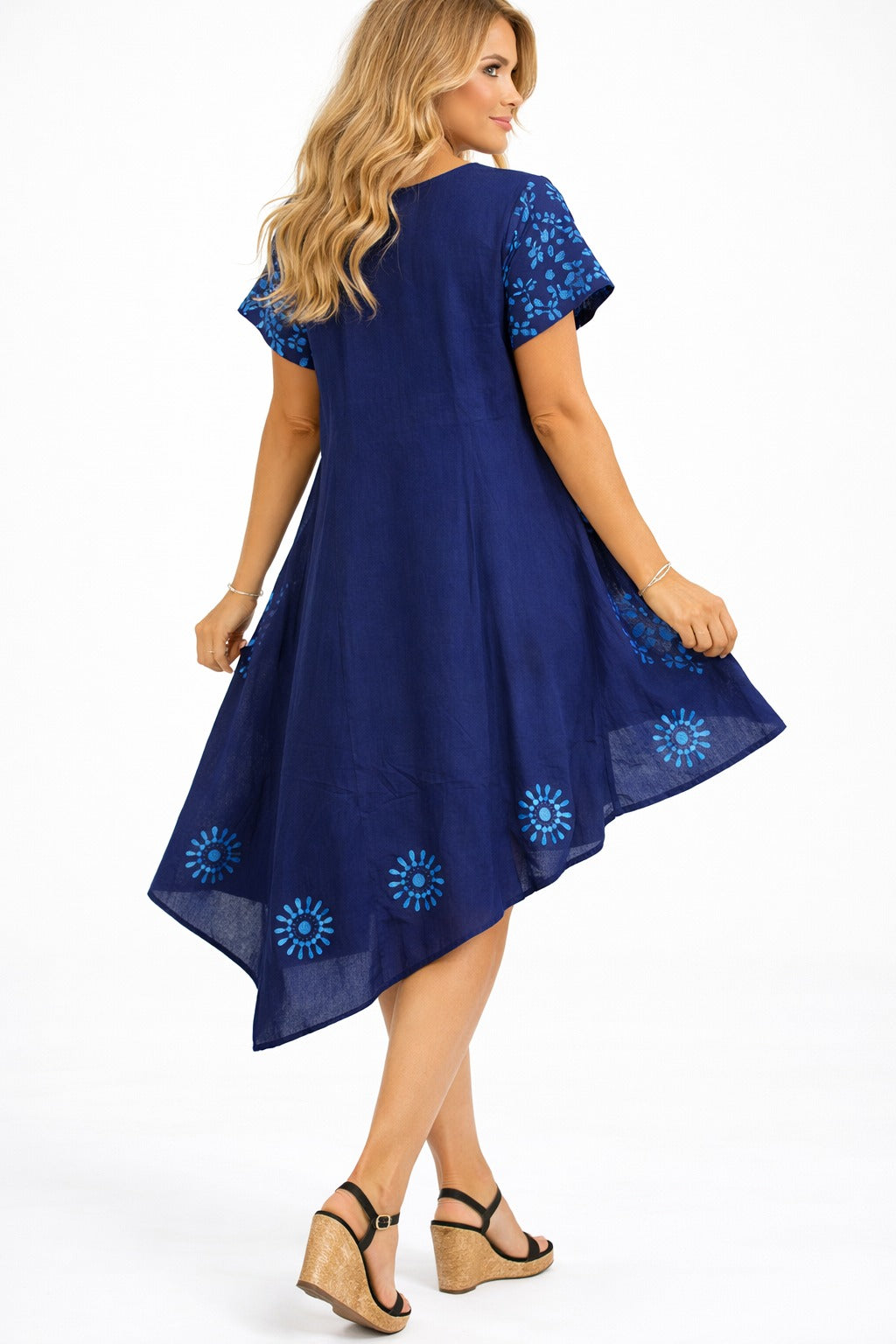 Vestido Aditi Azul con Estampado Celeste