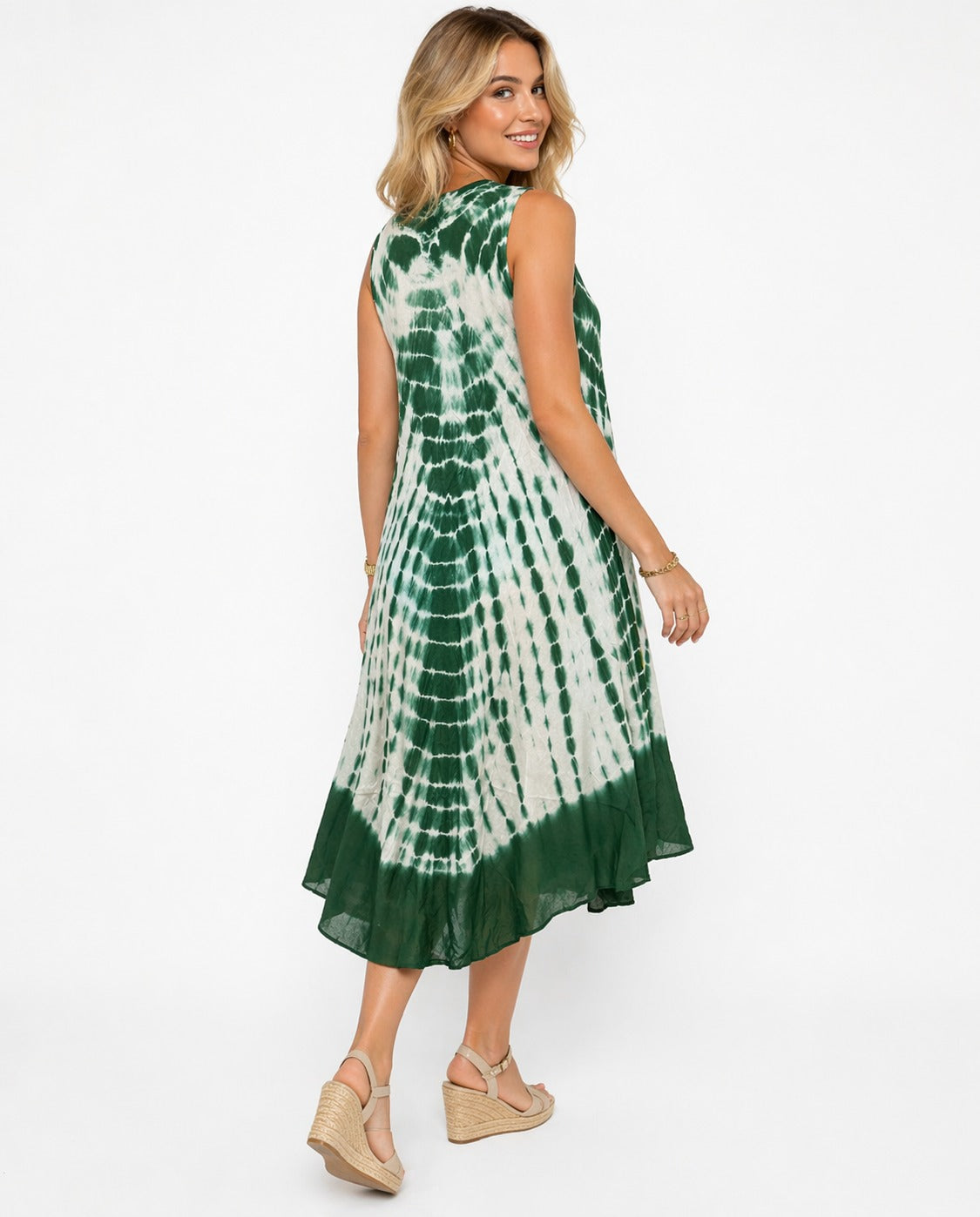 Vestido Aditi Verde Y Blanco Tie Dye
