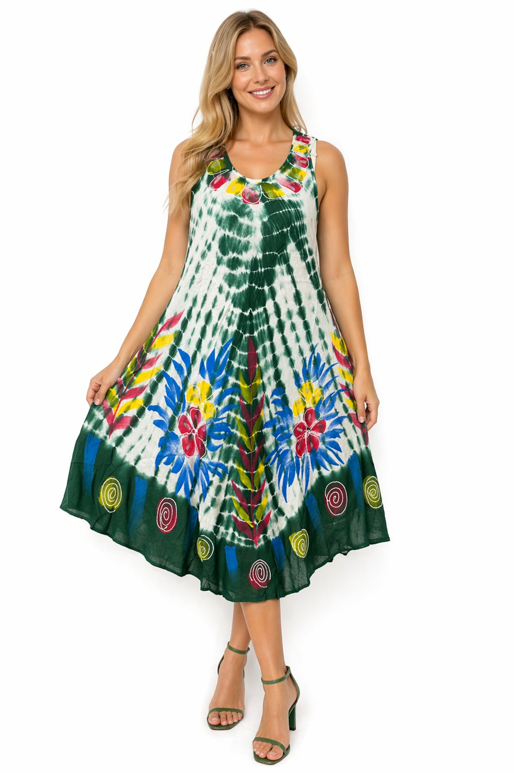 Vestido Aditi Verde Y Blanco Tie Dye