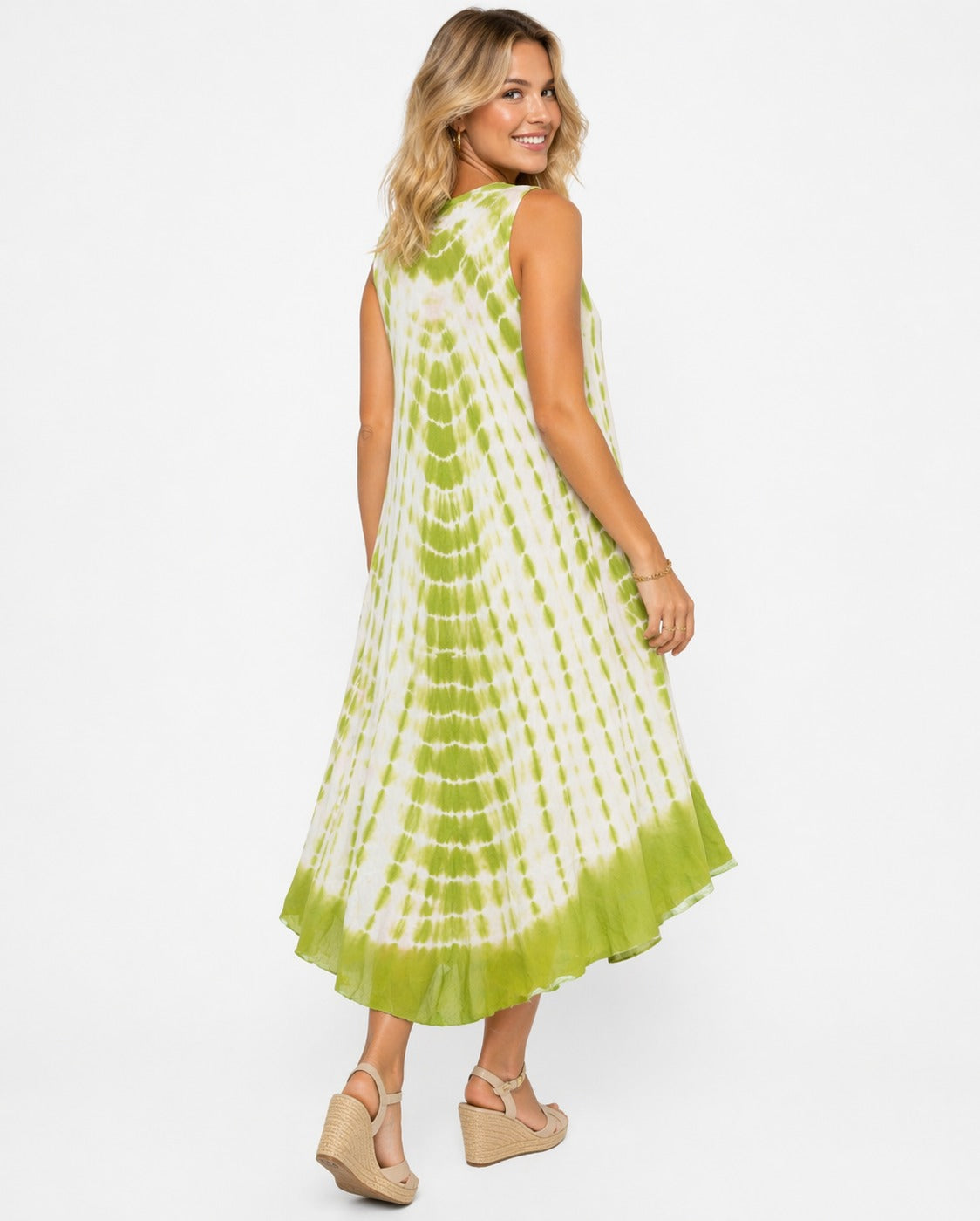 Vestido Aditi Verde Claro Y Blanco Tie Dye