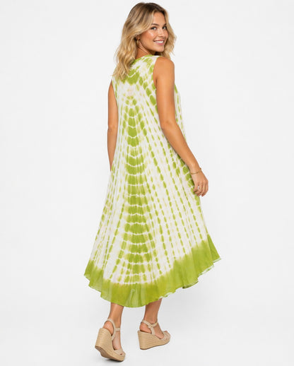 Vestido Aditi Verde Claro Y Blanco Tie Dye