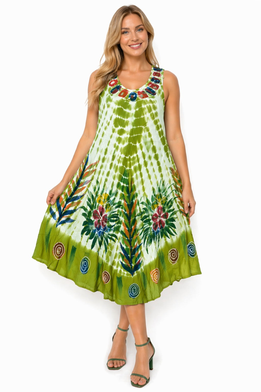 Vestido Aditi Verde Claro Y Blanco Tie Dye