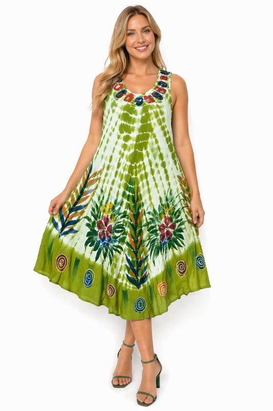 Vestido Aditi Verde Claro Y Blanco Tie Dye