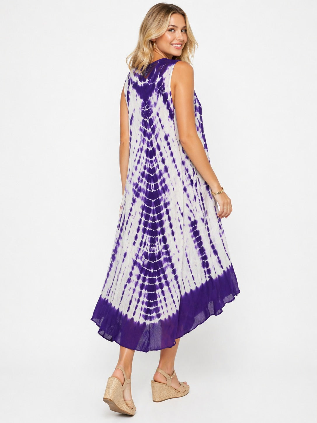 Vestido Aditi Blanco y Morado Tie Dye