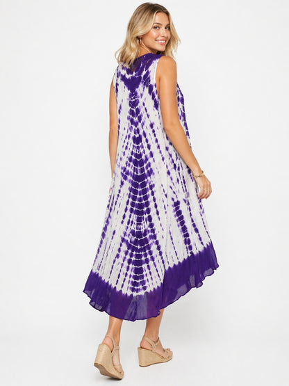 Vestido Aditi Blanco y Morado Tie Dye