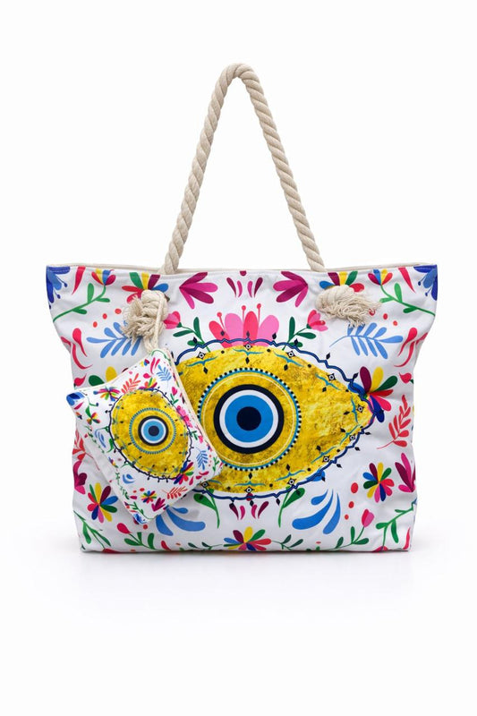 Large Handbag and Wallet Set with Evil Eye Print