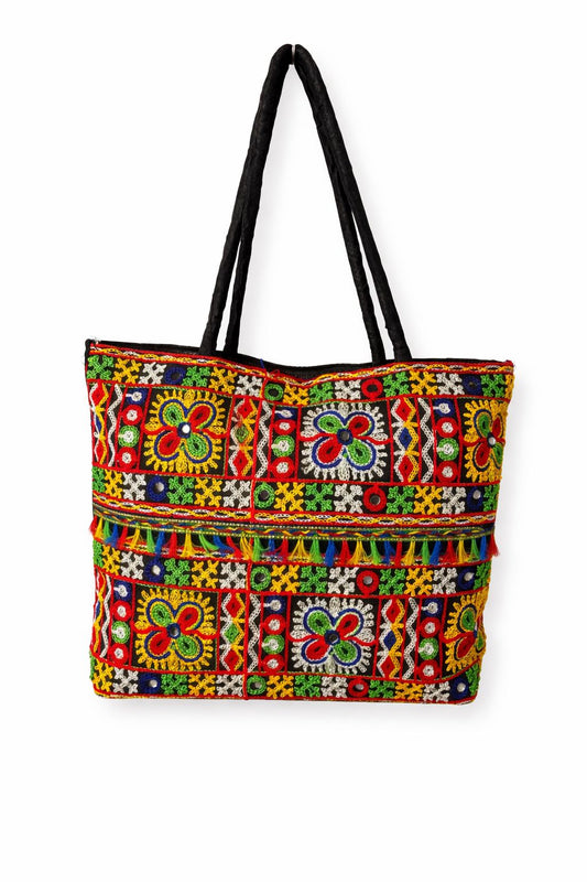Bolso Cartera Mediano Bordado de Flores India