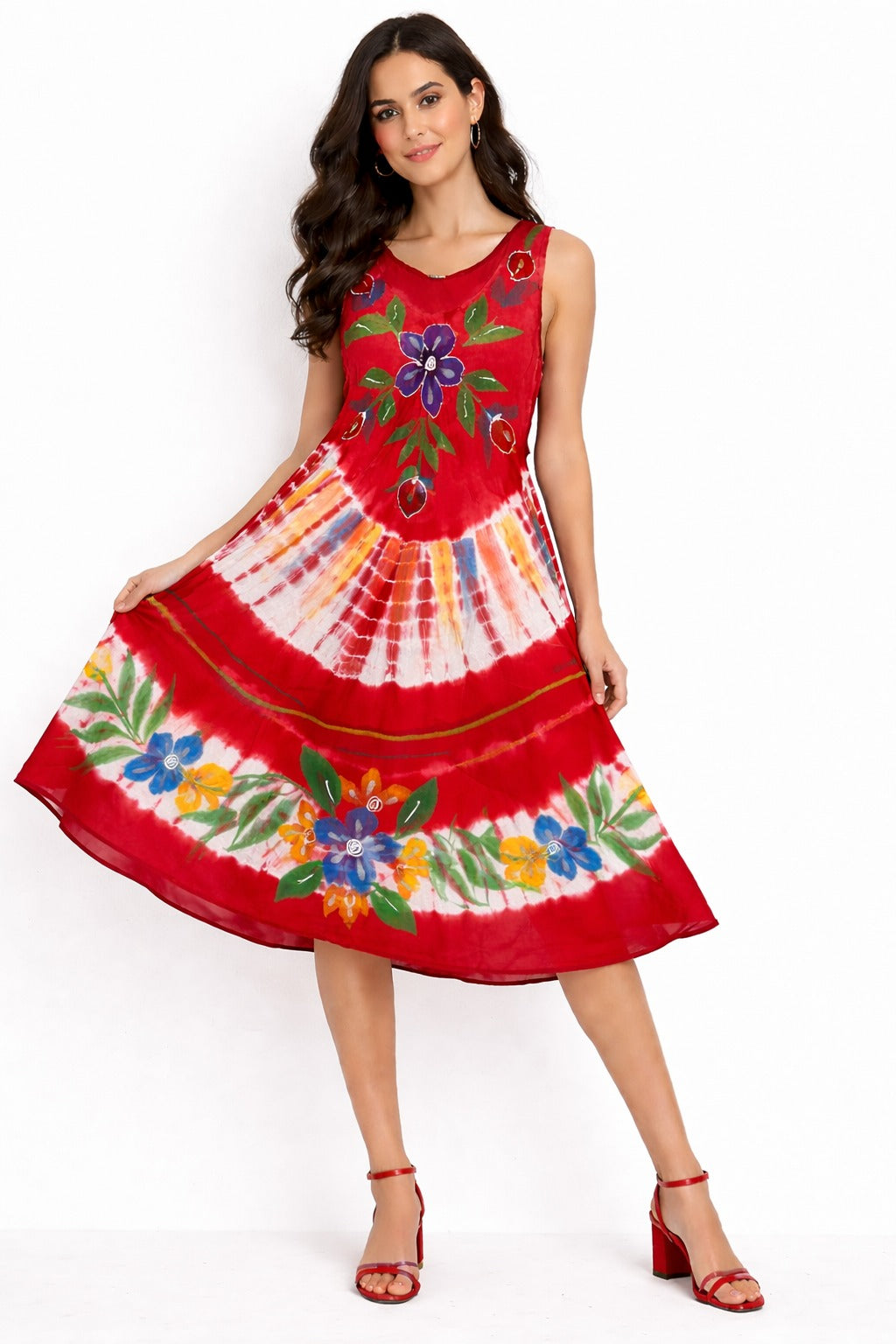 Zoya Multicolor Floral Print Red Dress