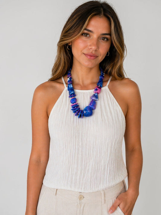 Collar Azul Bohemio de Piedras Irregulares