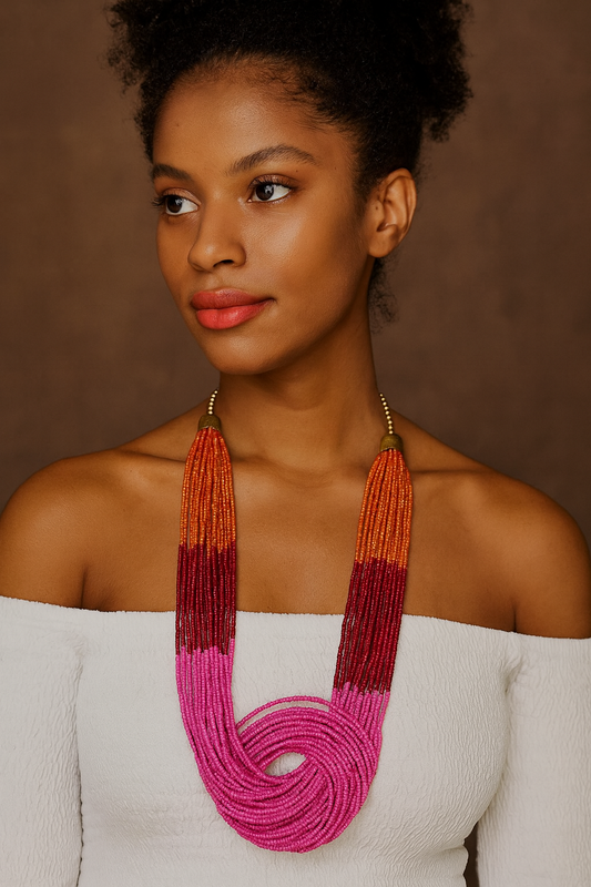 Collar Artesanal Rosado con Rojo