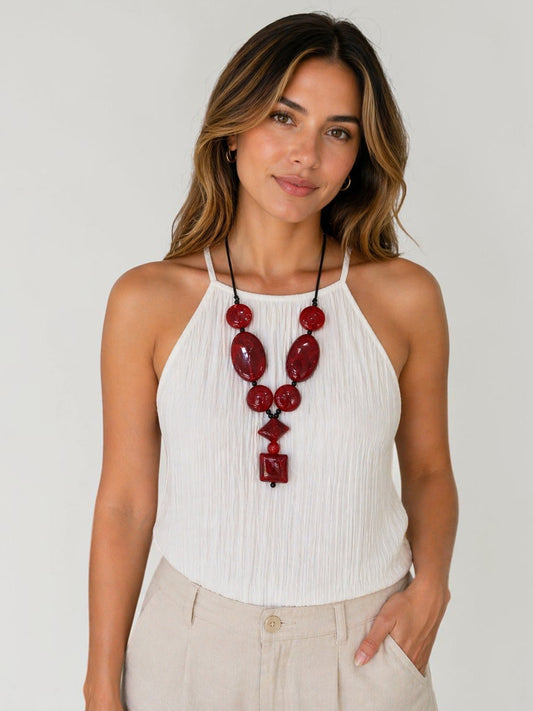 Collar de Piedras Rojas Estilo Boho Chic