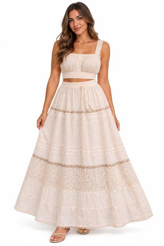 Falda Beige Bordados Bohemios
