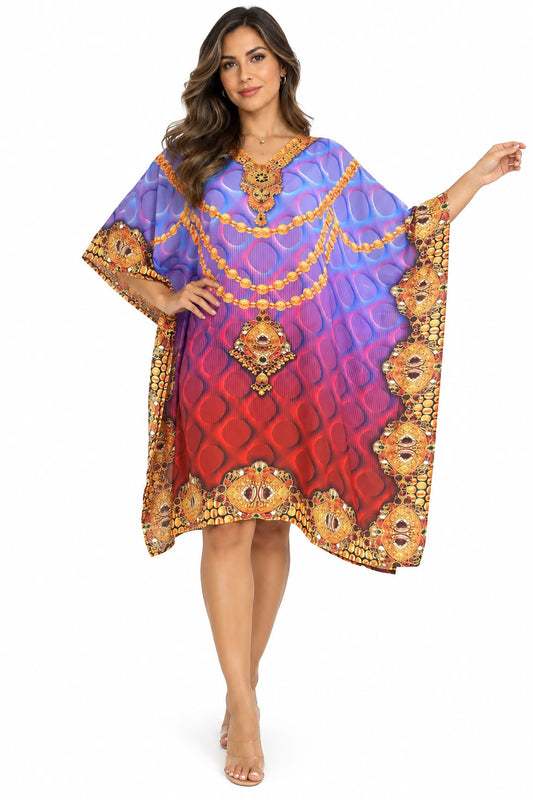 Vestido de Dama con Estampado Digital y Piedras Brillantes