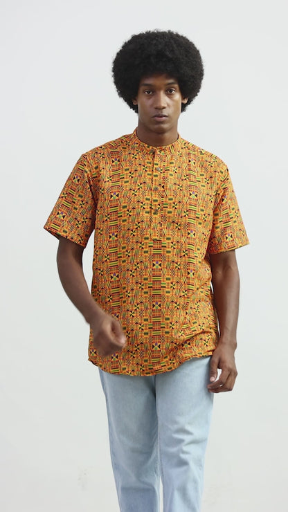 Camisa de Hombre Afrocaribeño de Botones Cuello Chino